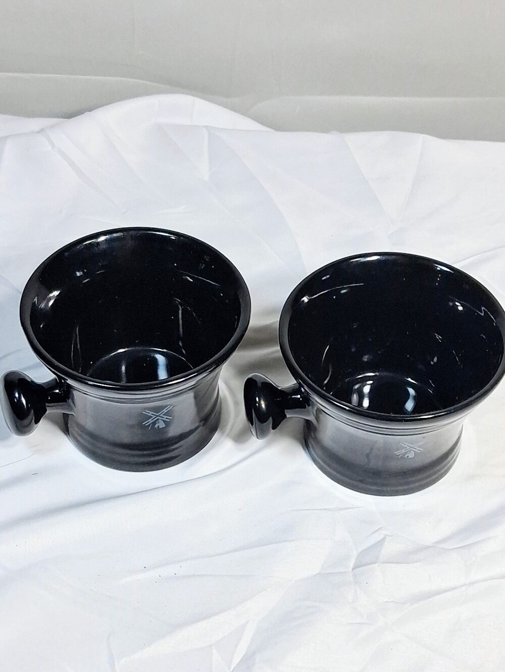Set Of 2 Porcelain Black Unique "Old School" Liquid Logic Shaving Mugs